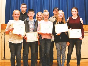 The Leaders of Tomorrow Award nominees. In the front row, from left, are Kaitlyn Miller, Landen Rawleigh, Tegan Smith, Ella Cranston and Megan Wall. In the back row, from left, are William Smith, Aubree Rhodes and Tyce Daniels. Leah Thompson, Kambria Upstone and Lateisha Thomas were also nominated. Jasmine O’Halloran Vulcan Advocate