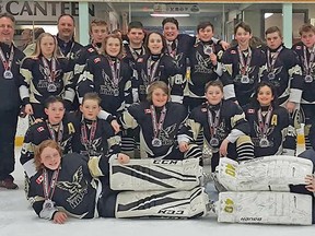 Photo submitted
The Madison Excavating Quinte West Major Peewee Hawks wrapped up an incredible 67-11-6 season with a silver medal at the 2018 Ontario Hockey Federation championships in Kingsville. The OMHA 'A' champs dropped a heartbreaking 1-0 double overtime decision to the Erie North Shore Storm in the gold medal game, the same team they beat for the OMHA title.