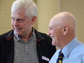 Frank Halligan and Alec Murray photographed at the Kingston & District Sports Hall of Fame media luncheon on April 24, 2018. Murray will be inducted at the 2018 Induction Banquet on May 4. Jonathan Ludlow, Kingston Whig-Standard, Postmedia Network