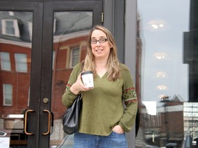 Stratford resident Jennifer Schamehorn says she is supportive of the idea of bringing tables to Market Square for people to sit, drink and dine. But she's opposed to assigning tables to specific businesses, instead favouring a format that keeps the square a public space. (JONATHAN JUHA/THE BEACON HERALD)