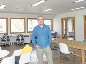 Peter Collins stands in one of the large rooms at his new venture, Fusebox, a co-working space and studio 201B-1205 Bow Valley Trail in Canmore. Pam Doyle/ pamdoylephoto.com