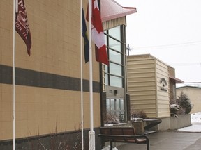 The Town of Nanton has lowered its flags, including those in front of the Tom Hornecker Recreation Centre, in support of the Humboldt Broncos hockey team. Stephen Tipper Nanton News