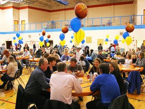 E.E. Oliver gym was decorated with the FHS Cobra colours for the Basketball Awards banquet