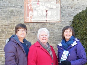 An Earth Day celebration was held at the downtown Exeter Parkette last Friday, launching the South Huron Barn Quilt Trail and unveiling some new improvements at the parkette. Pictured from left are South Huron Communities in Bloom members Cathy Seip, Dorothy Henderson and Bev Prout. (Scott Nixon/Exeter Lakeshore Times-Advance)