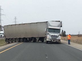 Chatham-Kent OPP were investigating after a double crossover collision on Highway 401 near Charing Cross Road on Tuesday afternoon. (Handout/Postmedia Network)