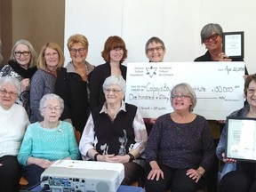 Bill Walker (right), MPP for Bruce-Grey-Owen Sound, presented a $150,000 Ontario Trillium Foundation grant to the Colpoy's Bay Women's Institute at their annual general meeting at the Colpoy's Bay W.I. community hall in Colpoy's Bay, April 22. Submitted photo