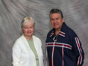 Playwright Marion Johnson (left) and the late George Henry, an Anishnaabe historian and storyteller who passed away in January. Johnson’s latest play, Like a Hero Going Home: The Final Days of Tecumseh, is a tribute to the First Nations leader and to Henry, who she said was known in his community as “a local Tecumseh.” (Submitted Photo // Postmedia News)