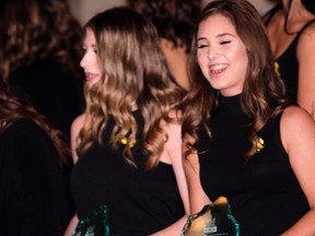 Sherwood Park Midget Elite Fury MVP Madison Porter and Kings Award winner Reagan Korber at the recent SPKAC awards night. Photo by Shane Jones/News Staff