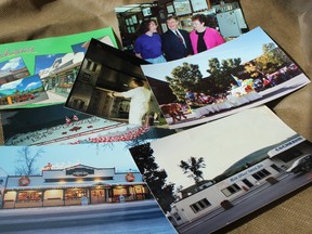 In her time as owner, Joan Longeway was very thorough about documenting the history of the Home Quarter. Her personal highlights included (clockwise from top left): appearing on a Cochrane postcard, the giant bakery oven that has since been removed, a Ralph Klein campaign stop, the old front facade before the wood was added, their elaborate Christmas display, and years of making the town's official Canada Day cake.