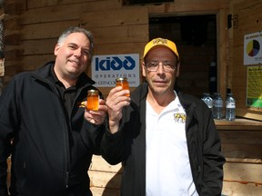 The Timmins Ecological Beekeeping Association was given a new start this week when Glencore Kidd Operations provided a cash grant to replace the maintenance equipment lost in a fire at the TEBA site earlier this year winter. Kidd Operations environmental manager David Yaschyshyn, left, made the announcement Thursday with TEBA president Rene Bertrand.