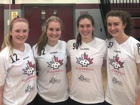 Scout Watkins Southward, Samantha Wood, Megan Breen and Meghan Jefferies are members of the Canadian team taking part in the Women's U19 World Floorball Championships 2018 in Switzerland.