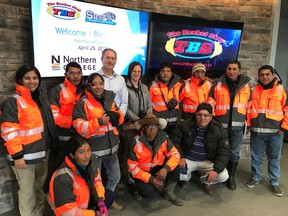 The Bucket Shop (TBS) in Timmins was one of several Timmins industrial operations visited this past week by a delegation from Peru that came to Timmins to learn some best practices related to the mining industry. Jamie Pouw, market development manager at TBS, said this was part of an initiative by Northern College’s Training Division and Hudbay Minerals Inc.  Pouw, standing left of centre, said the theme of the visit was Developing Tomorrow’s Economy. It consisted of classroom time as well as tours of Timmins work sites. Pouw said TBS was pleased to play host to the group. He said the values of honesty, integrity and partnerships that helped build his company would create success anywhere in the world.