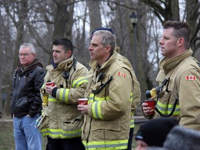 Members of the Stratford Fire Department were present during Saturday's National Day of Mourning ceremony in Stratford. JONATHAN JUHA/THE BEACON HERALD/POSTMEDIA NETWORK