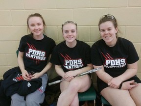 Paris District High School students (left to right) Anna Kozbor, Tori Holland and Taylor Punter recently competed at the CWOSSA badminton championship in Waterloo.