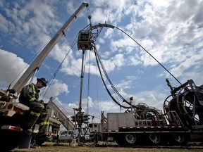 A fracking operation at a site near Rosebud in southern Alberta is shown in this 2006 file photo. (Tim Fraser | Calgary Herald)