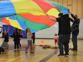Parents joined in on the fun during Healthy Kids Day on Sunday at R. Ross Beattie Senior Public School. Children were encouraged to participate in physical activities, eat healthy snacks and go screen-free during the free event on Sunday morning.