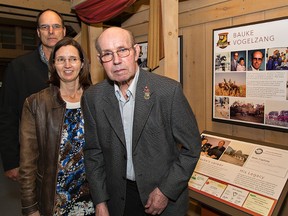 Accompanied by his son Bob and daughter Lisa, Bauke Vogelzang was inducted into the Norfolk County Agricultural Hall of Fame on Sunday in Waterford.   Brian Thompson/Postmedia Network