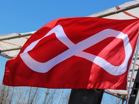 A Metis Flag flies at Metis Fest, held at the McMurray Metis grounds on Sakitawaw Trail in Fort McMurray, Alta. on Friday, May 26, 2017. Vincent McDermott/Fort McMurray Today/Postmedia Network