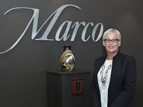 Nancy Stern, president of The Marco Corp. and a board member of the Chamber of Commerce Brantford-Brant, was presented the Richard Dolphin Community Service Award from the Ontario Chamber of Commerce.  (Brian Thompson/The Expositor)