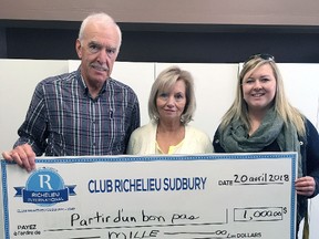 Michel Demore, of Club Richelieu, Carole Dodge, executive director of Better Beginnings Better Futures, and Jennifer Maisonneuve, program director, take part in a cheque presentation. Supplied photo