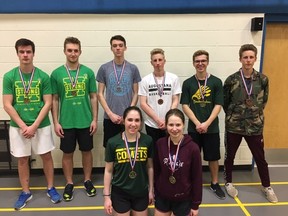 Some of the medal winners from MUCC at NESSAC Badminton last week included; back (L to R) Nathan Wehrkamp, Nolan Kadachuk, Reece Heffernan, Kenton Dyck, Zach Degerness and Calvin Dyck; front (L to R)  Avery South and Chelsea Olson.