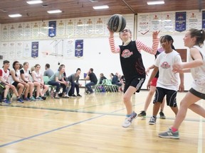 Melfort (in black) played Porcupine Plain on Saturday, April 28 during the Steve Nash Youth Basketball final tournament at the MUCC gym.