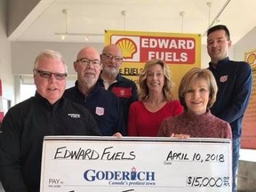 Don and Lynn Edward (foreground)present Edward Fuels’ $15,000 donation to members of the Recreation Park Committee. (Contributed photo)