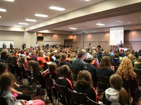 Jerry Ennett from Taurus 3D shared his innovative design thinking journey with the group of Grade 5 students and community partners who gathered at the Central Huron Community Complex for the Faith in Action Learning Fair last week. 
(SHEILA PRITCHARD/CLINTON NEWS RECORD)