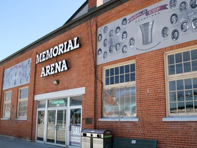 Tim Miller/The Intelligencer
A for sale sign sits inside the front door of the Memorial Arena in Belleville.