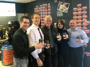 Submitted Photo
Getting ready to kick off McHappy Day are, from left, Steve Serviss, Whig-Standard editor-in-chief; Peter Jellema, McDonald's business consultant; Peter Kingston, Boys and Girls Club of Kingston and Area board member; Liza Nelson, Whig-Standard regional director of advertising; and Todd Shea, owner-operator of McDonald's of Greater Kingston and Gananoque area.