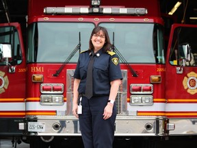 Interim London fire chief Lori Hamer, shown here at the department's Horton Street station, once worked as a 911 dispatcher in Kitchener. (Dale Carruthers/Postmedia News)
