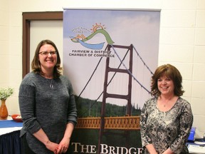 Stacey Messner (left) and Linda Crockett (right) led a workshop on bullying in the workplace April 25 at Dunvegan Inn. The workshop was arranged by Fairview and District Chamber of Commerce to educate employers and employees alike about how bullying affects workers and how it should be handled.