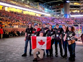 Some of the members of Lake Effect Robotics at the FIRST Robotics Competition world championships in Detroit. (supplied photo)