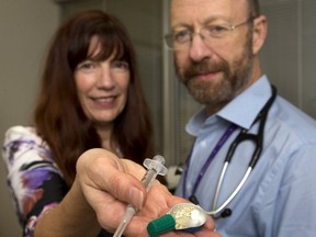 Doctor Sharon Koivu and Dr. Michael Silverman show drug paraphernalia. (File photo)