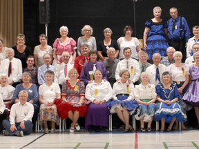 Huron Bruce Swingers danced the night away at Brookside Public School on Wednesday April 25, 2018 and held the annual pie night fundraiser event. Dancers from many different communities come together for a night of friendship and dancing every Wednesday evening from October to May through out the year. Pictured: A large group of dancers pose at Brookside Public School during the Huron Bruce Swingers annual pie night fundraiser on Wednesday April 25, 2018. (Ryan Berry/ Kincardine News and Lucknow Sentinel)