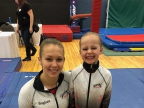 Fort Gymnastics teammates Rayleen Sloman and six-year-old Tatum Soanes, both the oldest and youngest on the team, were able to take home a medal during the Spring Flip Invitational in St. Albert.