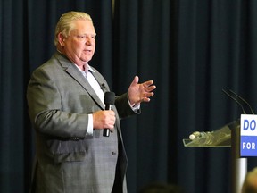 Ontario PC leader Doug Ford addresses supporters at a rally in Sudbury on Thursday. The provincial election is set for June 7. Gino Donato/Sudbury Star/Postmedia Network