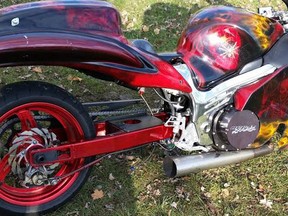A picture of one of the custom motorcycles that was reportedly stolen from Keady on Wednesday. Total price tag of stolen items pegged at about $200,000. (Supplied photo)