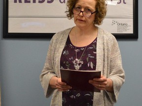 Angèle Desormeau speaks during the official opening of Timmins’ RAAM opioid and alcohol addiction clinic on Friday. The executive director of South Cochrane Addiction Services said the clinic will provide hope to health care providers, those suffering from addiction, and their families.