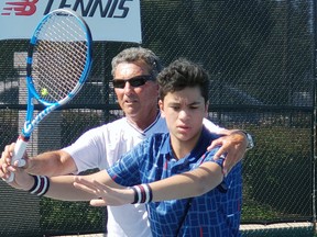 North Bay Tennis Club's Adrian Catahan, 14, the local men's champion who recently won U16 singles gold in Toronto and the junior and men's doubles 9.0 gold at the Sudbury Indoor Tennis Centre, is now being coached by Angel Lopez after a tryout at the San Diego Tennis and Racquet Club two weeks ago. 
Submitted Photo
