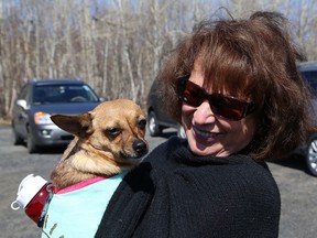 Marie Chiasson and Zoe participated in the rally for Chico walk in Sudbury, Ont. on Saturday May 5, 2018. The event was held to push for better laws to protect animals from abuse. John Lappa/Sudbury Star/Postmedia Network