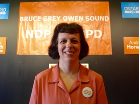 Karen Gventer, the New Democratic Party candidate in Bruce-Grey-Owen Sound, opened her campaign office in downtown Owen Sound Saturday. (Scott Dunn/The Sun Times)