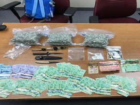 Saugeen Shores Police Services released this photograph of drugs and cash seized following an early morning traffic stop May 4 in Port Elgin that led to charges of drug possession for the purpose of trafficking for two 29-year-old Port Elgin men.