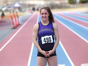 Sprinter Christina Robert, 17, of Lo-Ellen Park Secondary School, competed in the Black Flies Track and Field Meet at the track at Laurentian University in Sudbury, Ont. on Saturday May 5, 2018. John Lappa/Sudbury Star/Postmedia Network