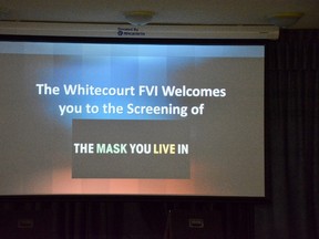 WFVI presents the documentary The Mask You Live In during the screening on May 4. (Taryn Brandell | Whitecourt Star)