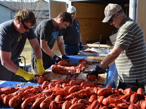 Lobster being prepared at the Lobster Fest on May 5. (Taryn Brandell | Whitecourt Star)