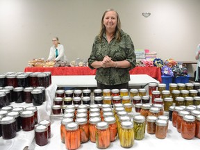 Judy Olson sells jars of preserved food at the Whitecourt Farmer’s Market on May 1.