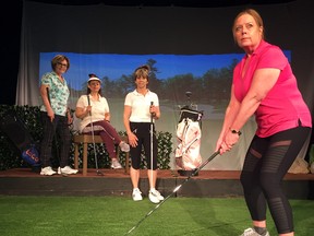 The cast of The Ladies Foursome rehearses at the Jeanne Gordon Theatre in preparation of their four performances scheduled May 10-12. They are, Brenda Vanderkley, Donna Loyst, Kathy Thibeault and Dianne Downey. Tickets are now available by calling the museum at 519-627-8962.