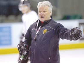 London Knights head coach Dale Hunter, running a practice with the Ontario Hockey League team.