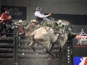 The bull was flying at Centennial Arena in 2017. Who will come out on top this year? Riders or bulls?